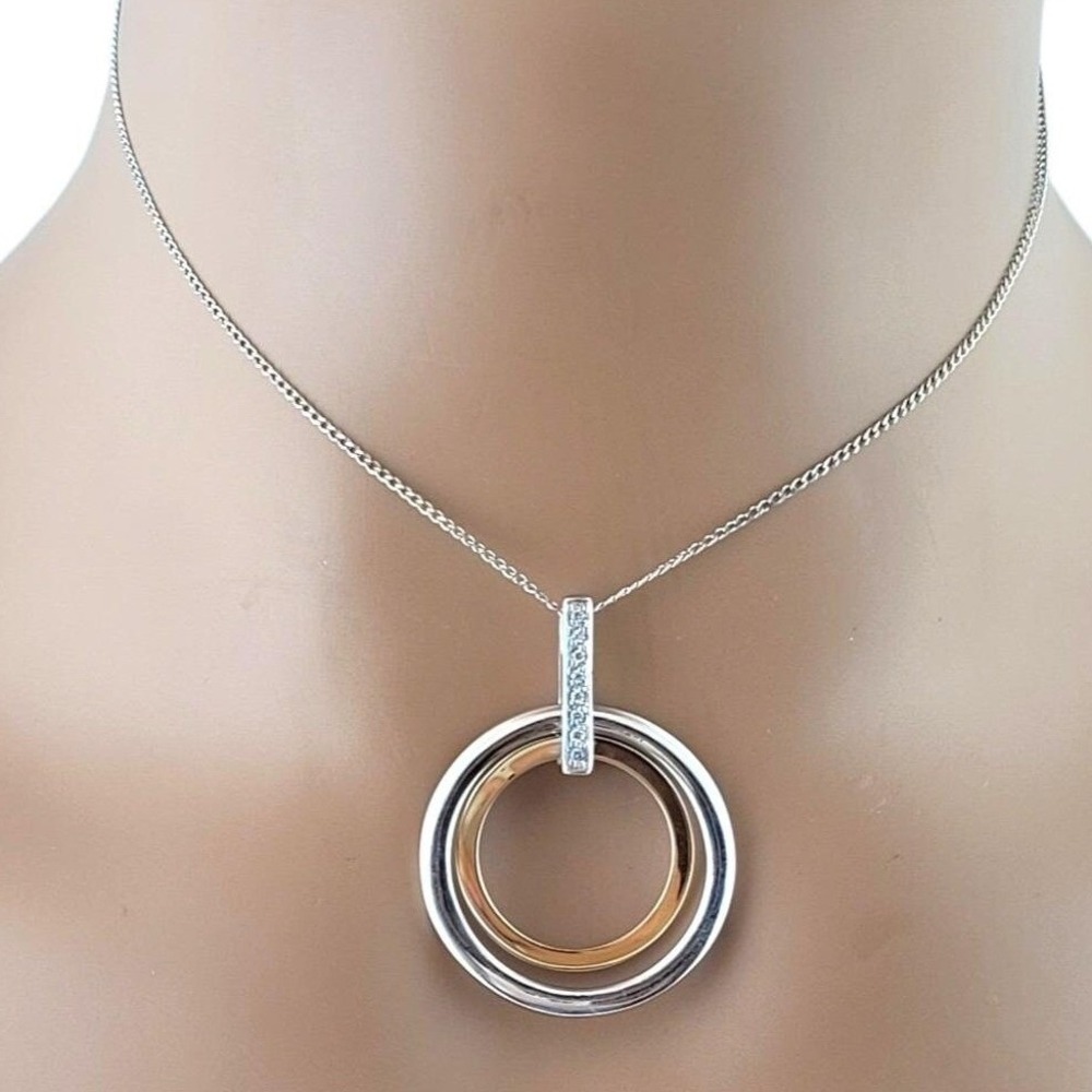 Alwand Vahan 14k Gold Sterling Silver 8 Diamond Circle Pendant Necklace Two Tone